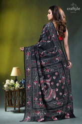 Exquisite black floral design multithread silk kantha saree black silk saree intricate pink 6