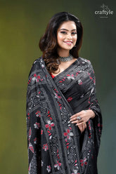Exquisite black floral design multithread silk kantha saree black silk saree adorned intricate 2