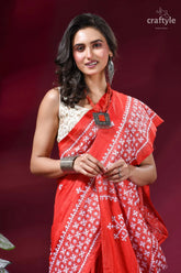 Exquisite red silk saree with white thread kutch embroidery vibrant red saree intricate white 2