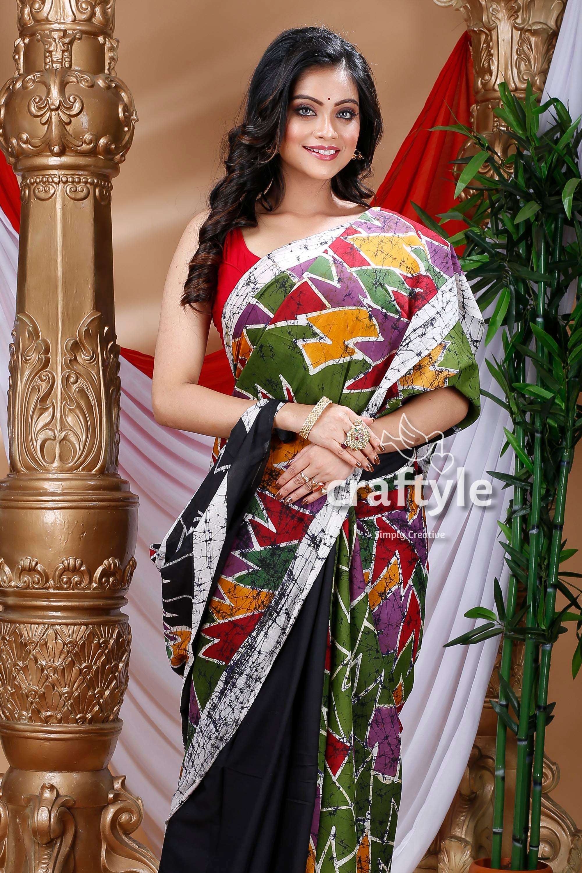 Festive Pure Cotton Hand Batik Saree-Craftyle