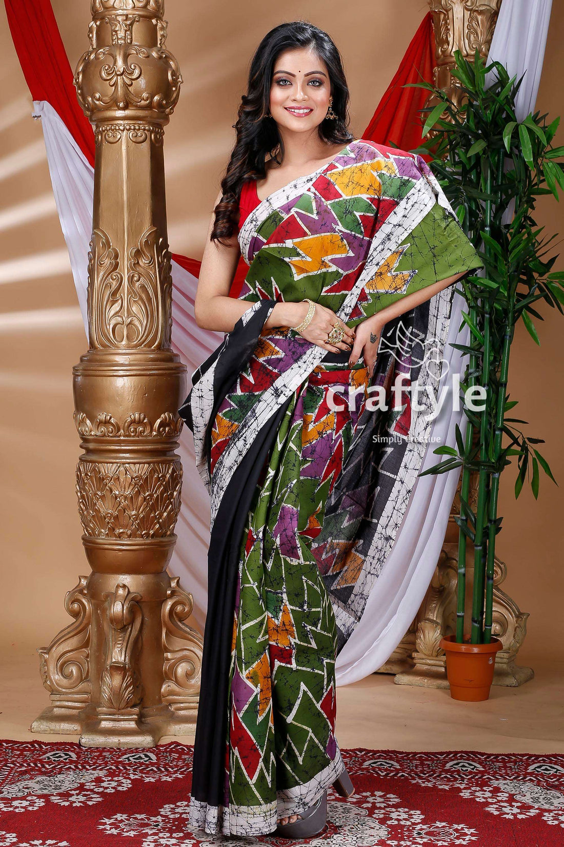Festive Pure Cotton Hand Batik Saree-Craftyle