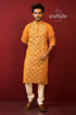 Fire yellow kantha work cotton ethnic kurta for men men’s mustard white 1