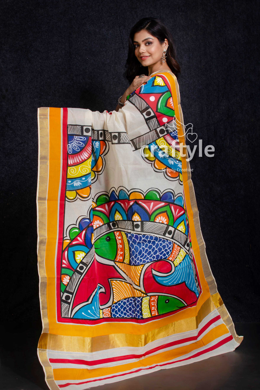Fish Design Kerala Cotton Saree-Craftyle