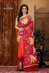 Fish motif batik handmade pure cotton saree - natural and unique design woman red patterns 1