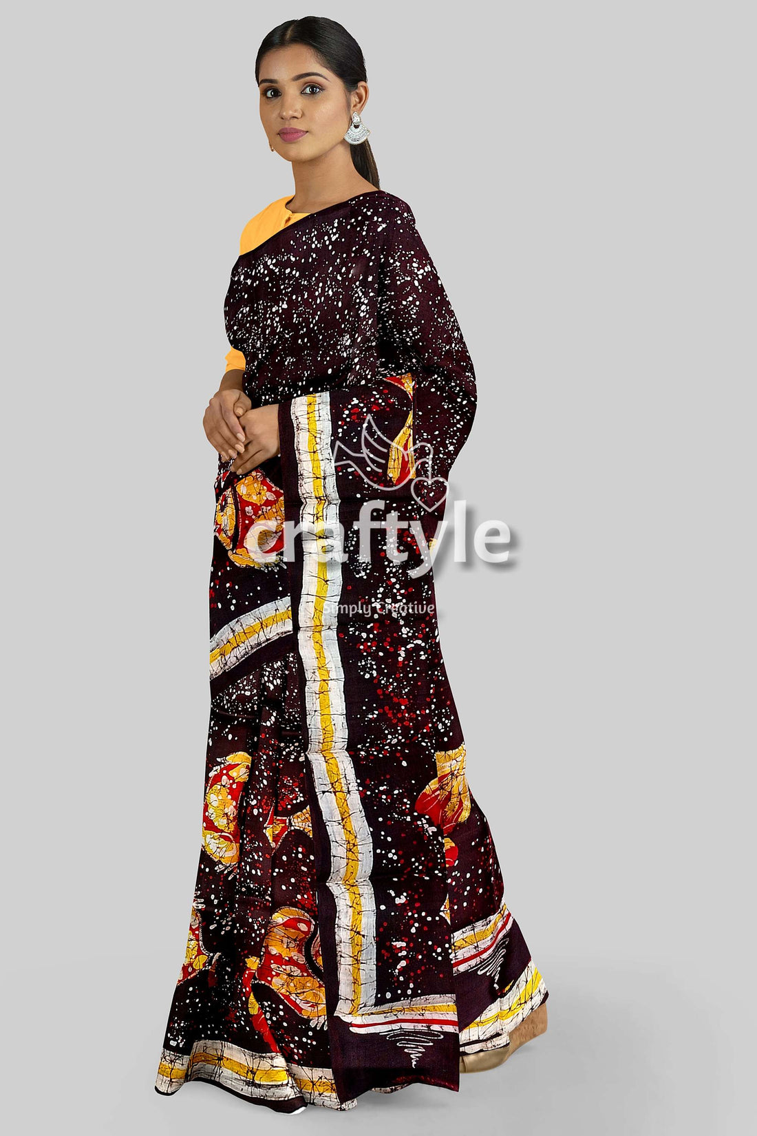 Fish Motif Hand Batik Pure Mulberry Silk Saree - Batik Silk Saree - Craftyle