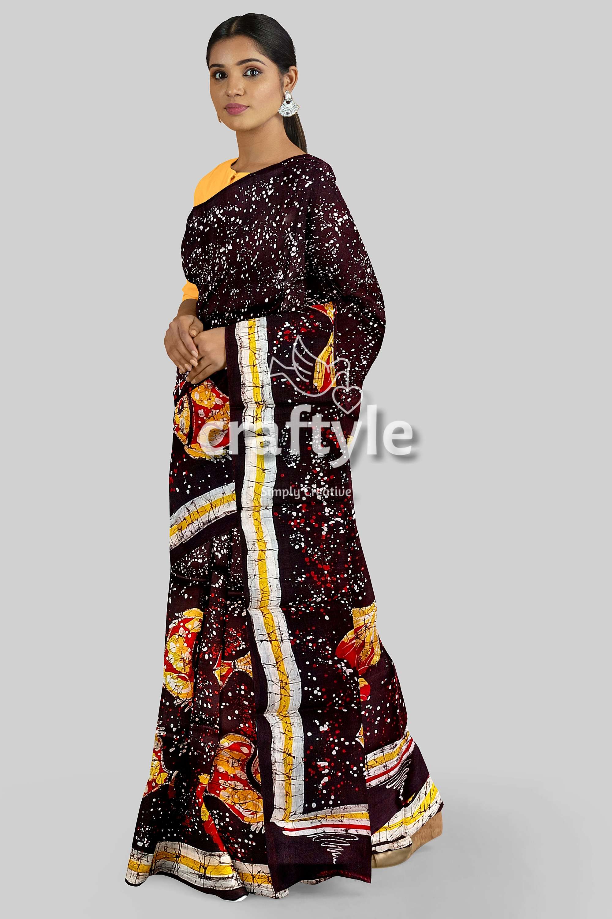 Fish Motif Hand Batik Pure Mulberry Silk Saree - Batik Silk Saree - Craftyle