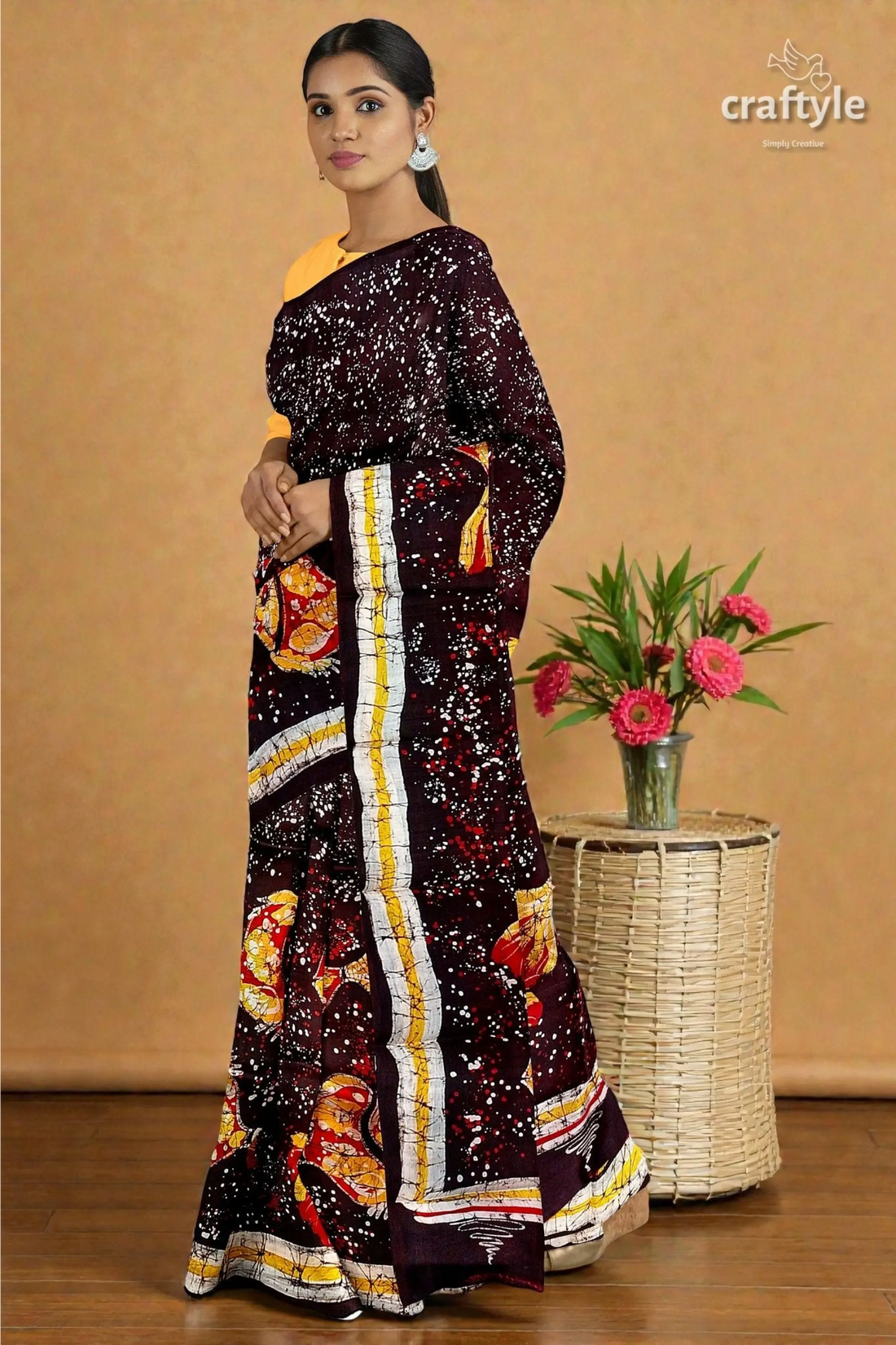 Fish motif hand batik pure mulberry silk saree - 2