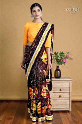 Fish motif hand batik pure mulberry silk saree - 3