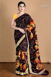 Fish motif hand batik pure mulberry silk saree - 1