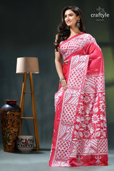 Flora and fauna design rose red silk kantha work saree pink white floral saree intricate 3