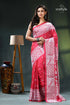 Flora and fauna design rose red silk kantha work saree pink white batik saree intricate 1