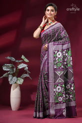 Floral design silk kantha embroidery saree in viola purple woman wears purple saree intricate 3