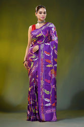 Floral motif bright purple handmade silk kantha stitch saree 7