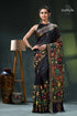 Floral motif jade black multicolor thread kantha silk saree black floral saree intricate embroidery 1