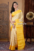 Floral Motif Pineapple Yellow Hand Block Print Pure Tussar Silk Saree - Craftyle