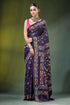 Floral vine hand embroidery silk kantha work saree in deep purple richly embroidered intricate 1