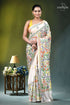 Floral white multicolor thread silk kantha stitch saree woman wears cream-colored hand-block printed 1