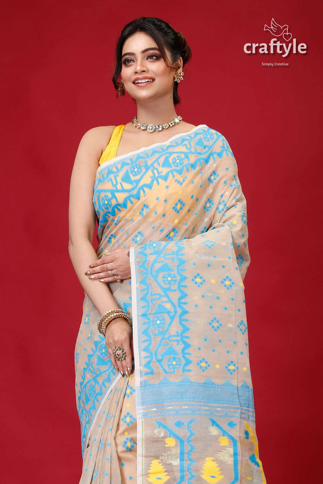 Foggy gray finest jamdani sari woman patterned saree 2