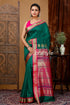 Forest green bomkai silk saree with zari border - stylish and elegant green pink silk saree 1