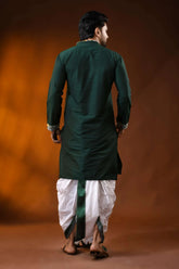 Forest green cotton silk jamdani punjabi for men - ethnic design 5