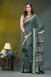 Forest green floral pattern hand embroidery silk kantha saree emerald green silk saree intricate 7