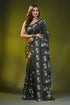 Forest green silk kantha work saree with handcrafted fish motif 1