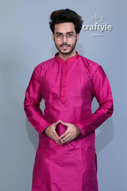 French plum soft silk embroidered kurta for men magenta men’s kurta 2