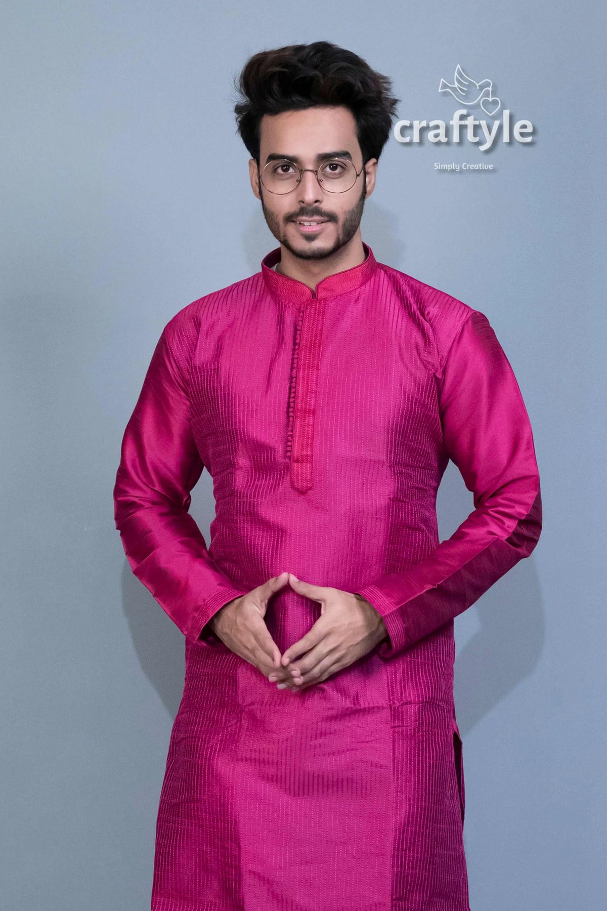 French plum soft silk embroidered kurta for men magenta men’s 2