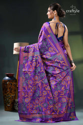 French violet floral design hand embroidered kantha silk saree purple gold saree intricate floral 6