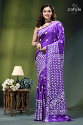 French violet hand kutch embroidered silk saree - mirror work vibrant purple saree intricate white 6