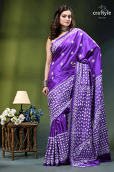 French violet hand kutch embroidered silk saree - mirror work purple sari white intricate patterns 4