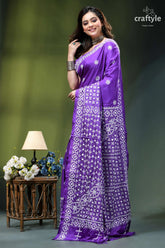 French violet hand kutch embroidered silk saree - mirror work purple silk saree intricate white 3