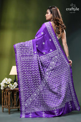 French violet hand kutch embroidered silk saree - mirror work vibrant purple saree intricate white 5