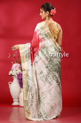French wine-white bandhni silk saree - unique and elegant tie-dye saree gold blouse 4