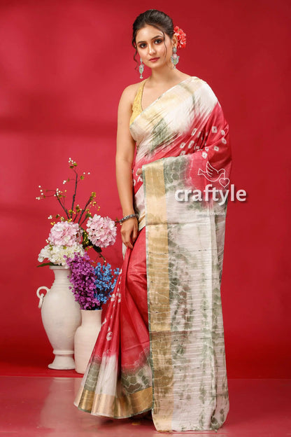 French wine-white bandhni silk saree - unique and elegant elegant red white saree 3