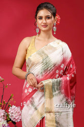 French wine-white bandhni silk saree - unique and elegant woman red white tie-dye saree 2