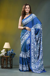 Fun blue handcrafted floral motif silk kantha stitch saree vibrant royal blue saree intricate 1