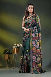 Gable green multicolor floral design handmade kantha silk saree 7