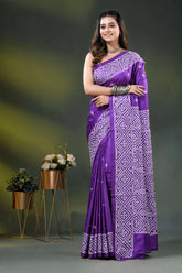 Geometric kutch work purple silk saree with handcrafted detailing 6