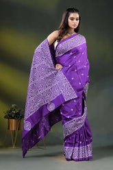 Geometric kutch work purple silk saree with handcrafted detailing 4
