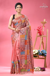 Geometric pattern blossom silk kantha saree party wear woman pink saree colorful patchwork 1