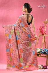 Geometric pattern blossom silk kantha saree party wear pink saree colorful patchwork intricate 5