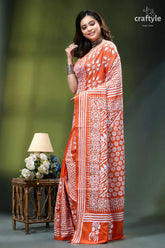 Giants orange classic silk kantha work saree - hand embroidery orange white patterned saree intricate 3