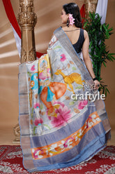Goddess Design Handcrafted Zari Border Pure Tussar Kalamkari Sari - Craftyle