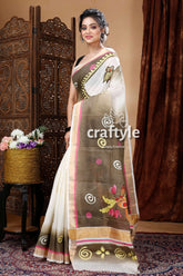 Goddess Ma Laxmi Hand Painted Kerala Cotton Saree-Craftyle