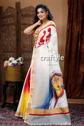 Goddess Motif Hand Painted Kerala Cotton Saree-Craftyle