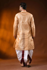 Golden beige semi tussar embroidery horse motif punjabi for men 5