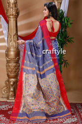 Golden Blue Handloom Cotton Saree-Craftyle