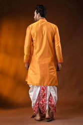 Golden mustard cotton silk embroidery kurta for men - ethnic design 5