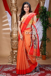 Golden Orange Handloom Cotton Saree-Craftyle